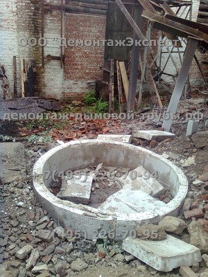 Демонтаж железобетонной дымовой трубы в Смоленске мелкими частями методом алмазной резки