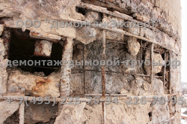 Демонтаж железобетонной дымовой трубы в Смоленске мелкими частями методом алмазной резки