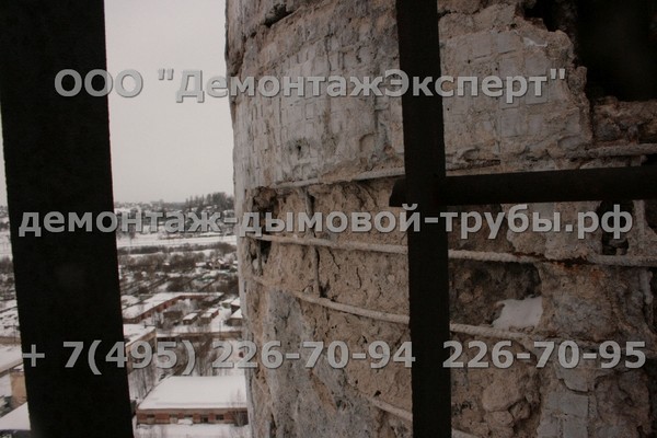 Демонтаж железобетонной дымовой трубы в Смоленске мелкими частями методом алмазной резки